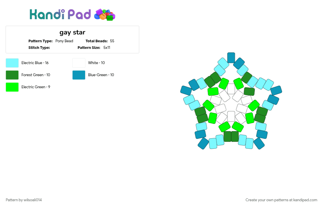 gay star - Pony Bead Pattern by wilsoali014 on Kandi Pad - green, light blue