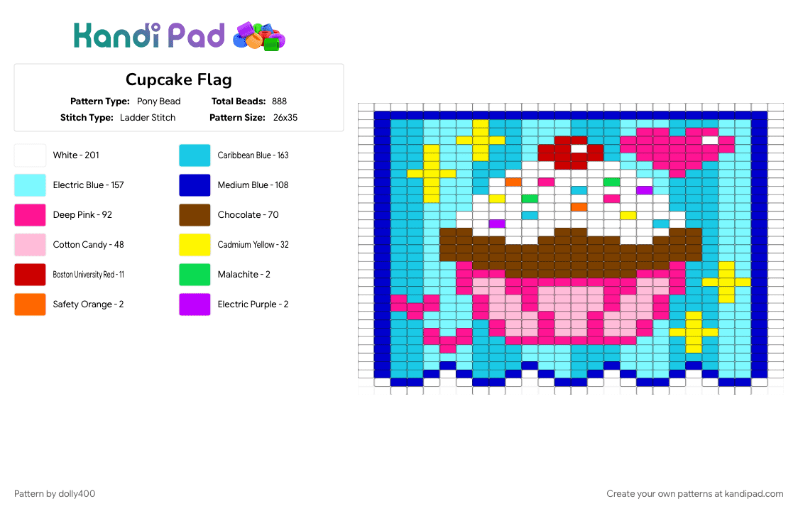 Cupcake Flag - Pony Bead Pattern by dolly400 on Kandi Pad - light blue, pink, purple