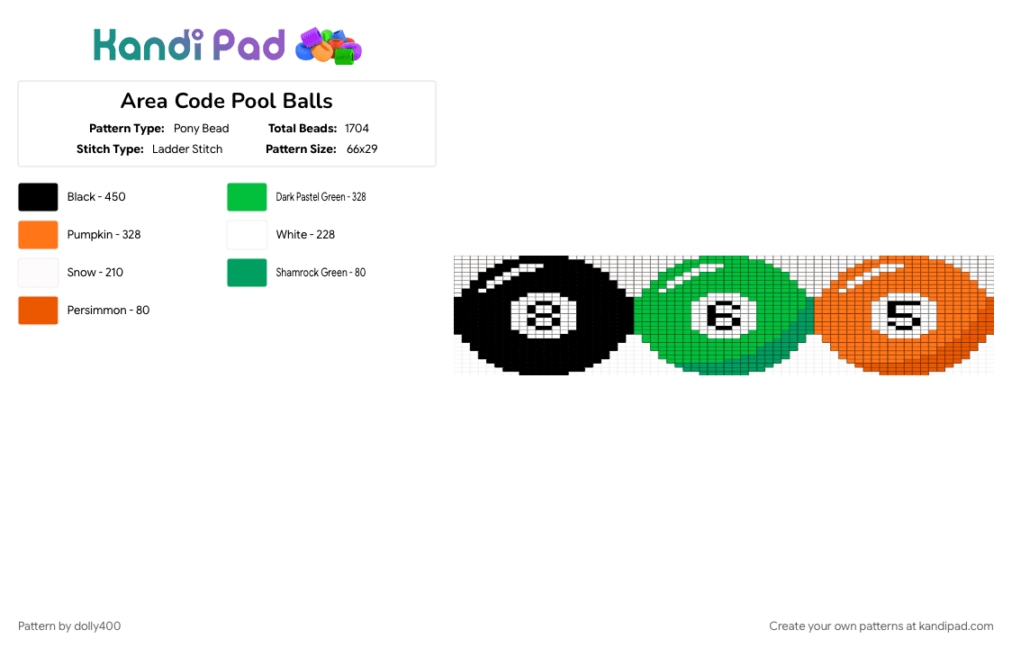 Area Code Pool Balls - Pony Bead Pattern by dolly400 on Kandi Pad - green, orange