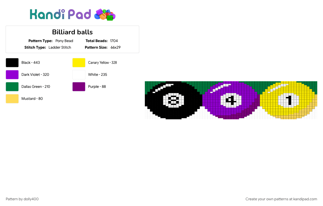 Billiard balls - Pony Bead Pattern by dolly400 on Kandi Pad - purple, yellow