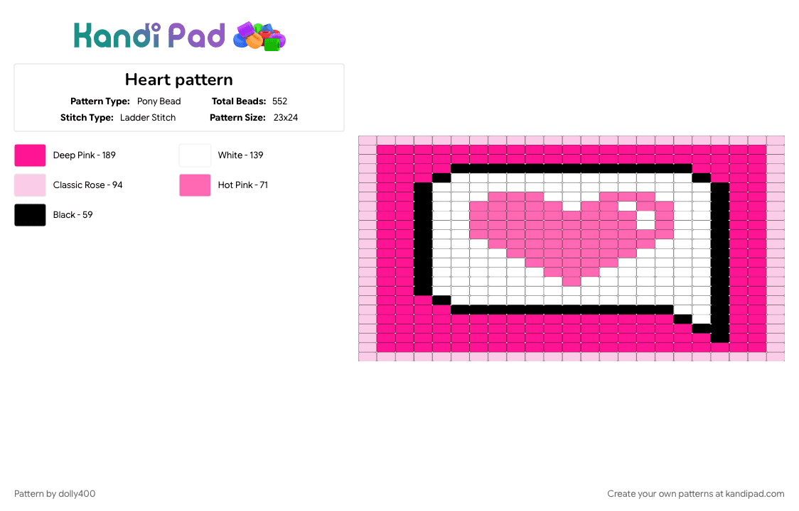 Heart pattern - Pony Bead Pattern by dolly400 on Kandi Pad - pink, white