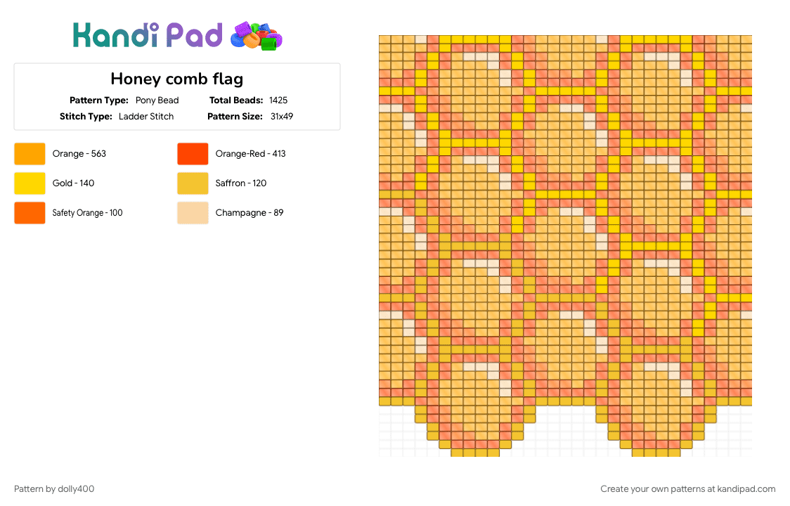Honey comb flag - Pony Bead Pattern by dolly400 on Kandi Pad - orange, red