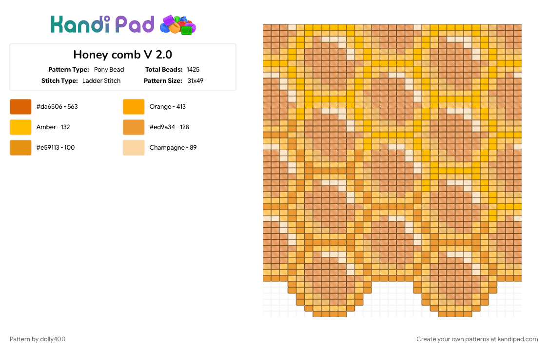 Honey comb V 2.0 - Pony Bead Pattern by dolly400 on Kandi Pad - orange
