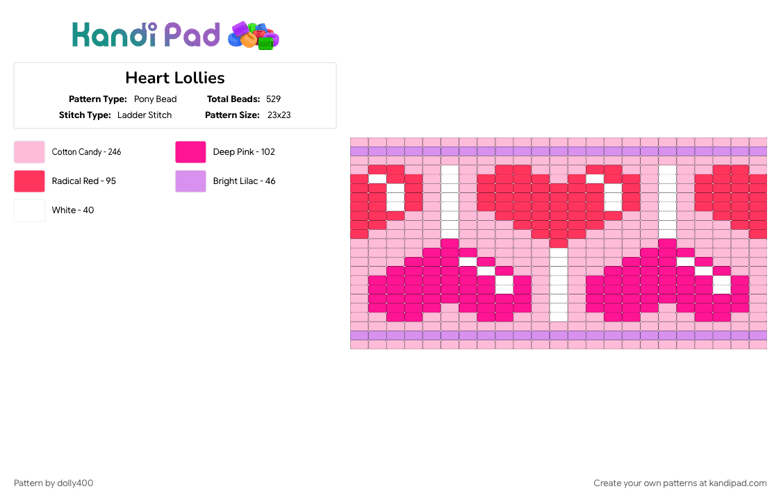 Heart Lollies - Pony Bead Pattern by dolly400 on Kandi Pad - pink