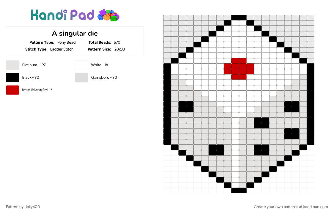 A singular die - Pony Bead Pattern by dolly400 on Kandi Pad - white