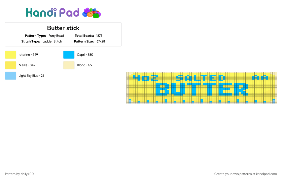Butter stick - Pony Bead Pattern by dolly400 on Kandi Pad - yellow