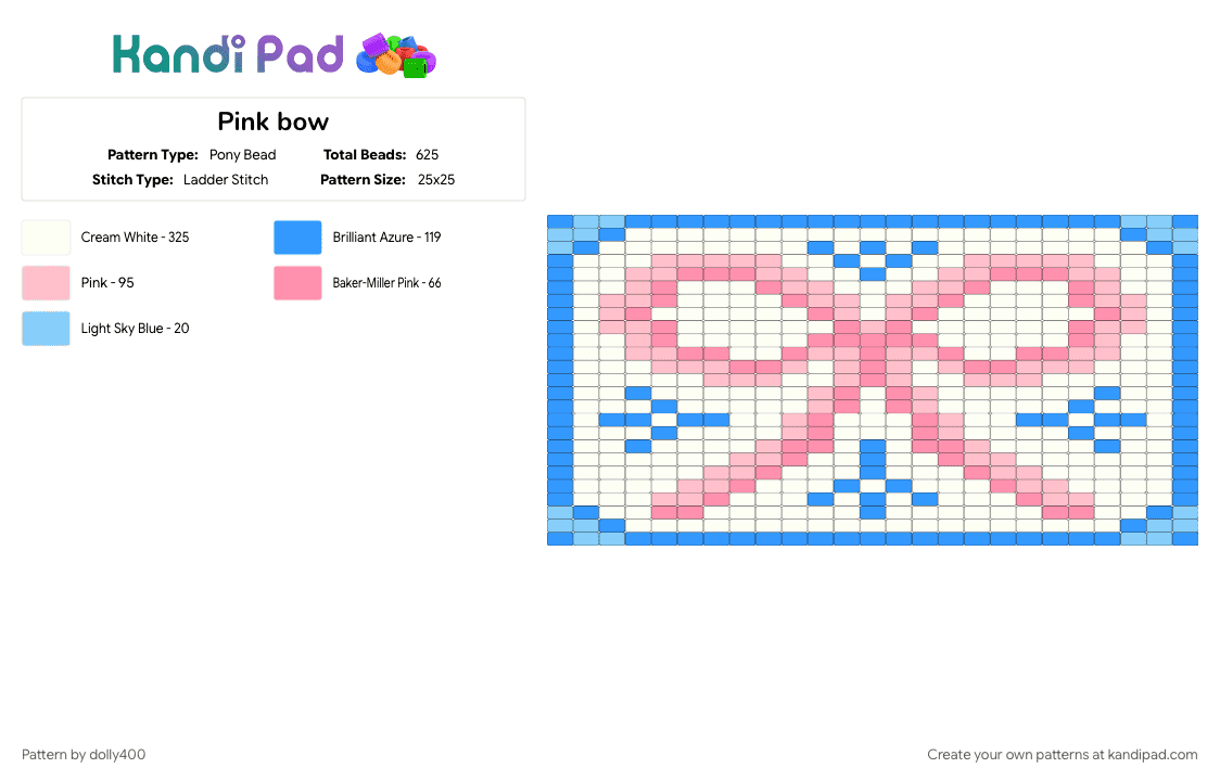 Pink bow - Pony Bead Pattern by dolly400 on Kandi Pad - bow, coquette, light blue, pink, pink and blue, ribbon