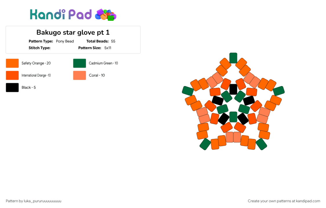 Bakugo star glove pt 1 - Pony Bead Pattern by luka_pururuuuuuuuuu on Kandi Pad - bakugo, bakugo katsuki, kacchan, mha, my hero academia, orange, star, star glove, star kandi