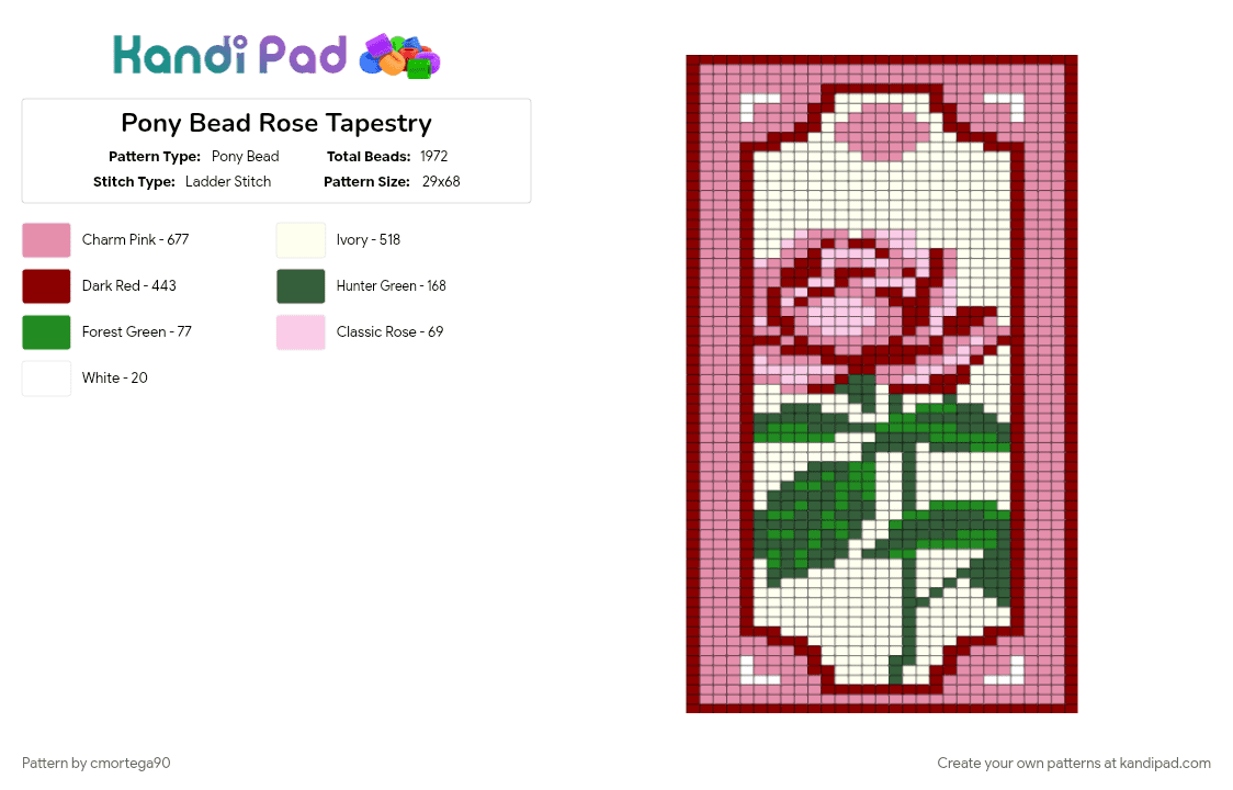 Pony Bead Rose Tapestry - Pony Bead Pattern by cmortega90 on Kandi Pad - pink, red