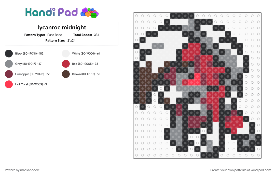 lycanroc midnight - Fuse Bead Pattern by mackanoodle on Kandi Pad - gray