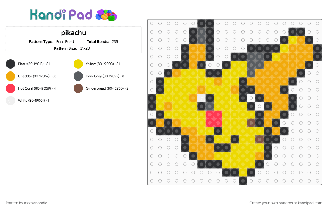 pikachu - Fuse Bead Pattern by mackanoodle on Kandi Pad - orange, yellow