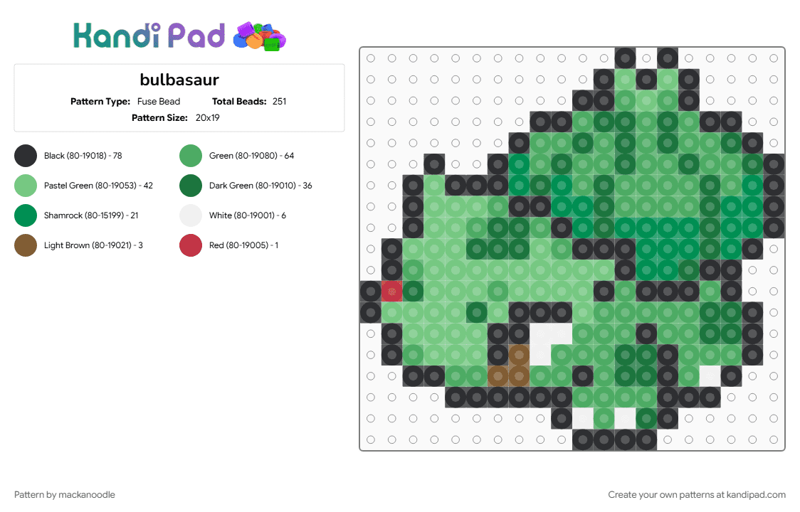 bulbasaur - Fuse Bead Pattern by mackanoodle on Kandi Pad - green, teal