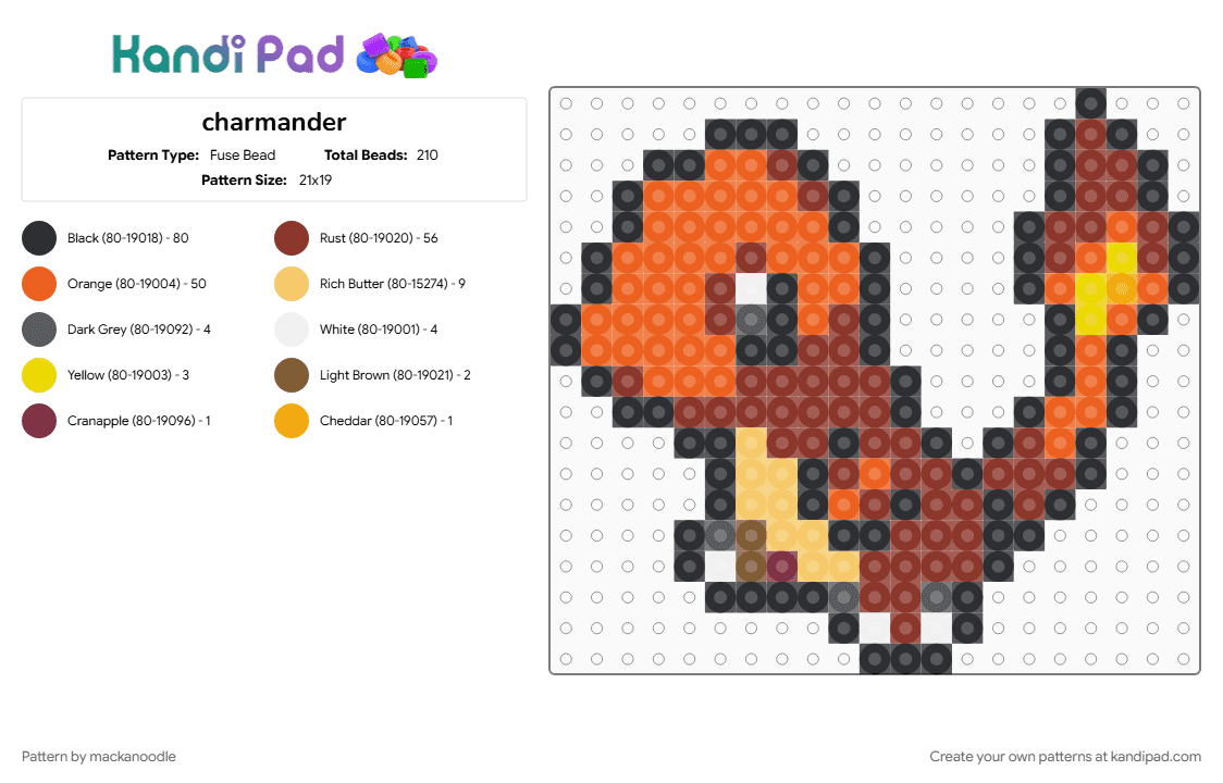 charmander - Fuse Bead Pattern by mackanoodle on Kandi Pad - orange, red