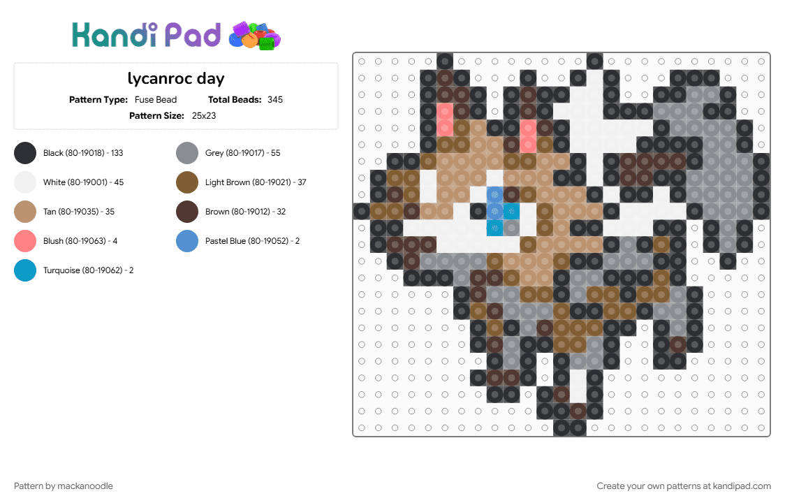 lycanroc day - Fuse Bead Pattern by mackanoodle on Kandi Pad - beige, brown, gray, tan