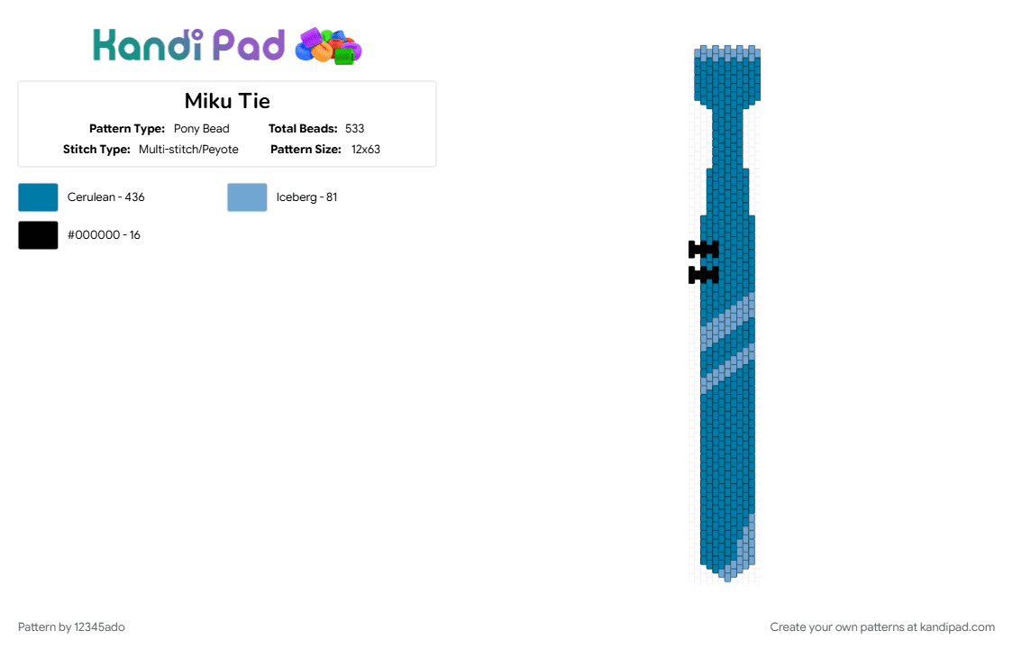 Miku Tie - Pony Bead Pattern by ado_and_volcaloid_lover on Kandi Pad - blue