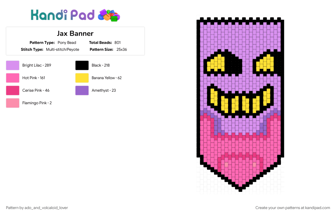Jax Banner - Pony Bead Pattern by ado_and_volcaloid_lover on Kandi Pad - pink
