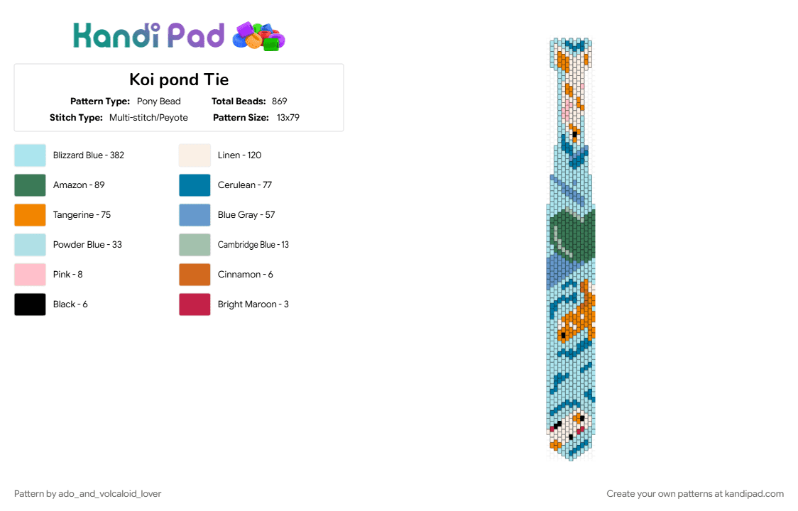 Koi pond Tie - Pony Bead Pattern by ado_and_volcaloid_lover on Kandi Pad - light blue