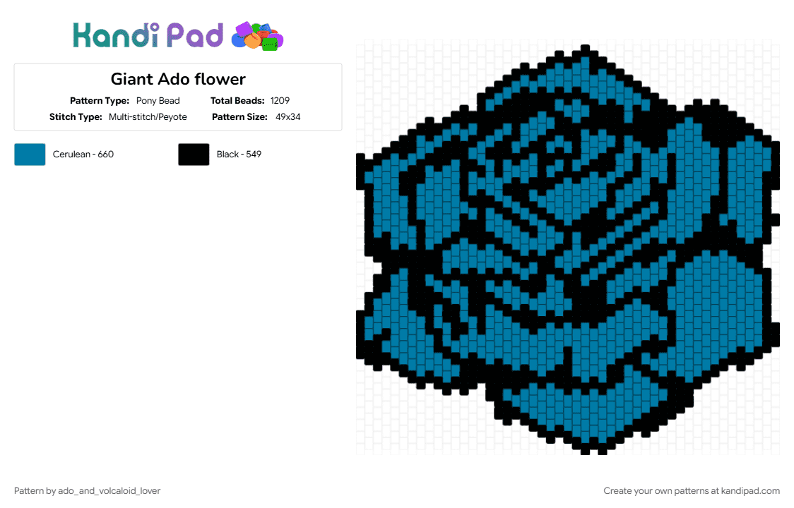 Giant Ado flower - Pony Bead Pattern by ado_and_volcaloid_lover on Kandi Pad - black, blue