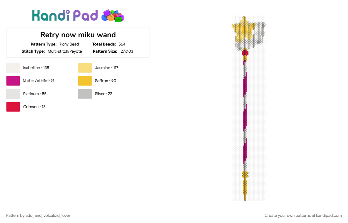 Retry now miku wand - Pony Bead Pattern by ado_and_volcaloid_lover on Kandi Pad - pink, yellow