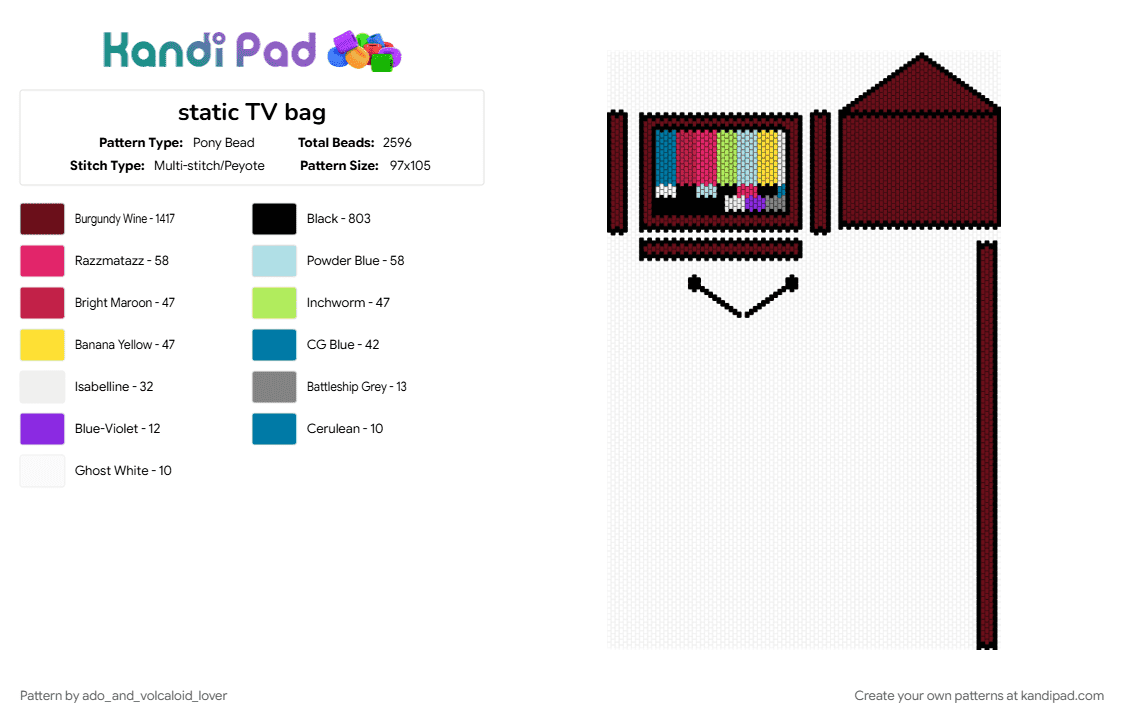 static TV bag - Pony Bead Pattern by ado_and_volcaloid_lover on Kandi Pad - brown