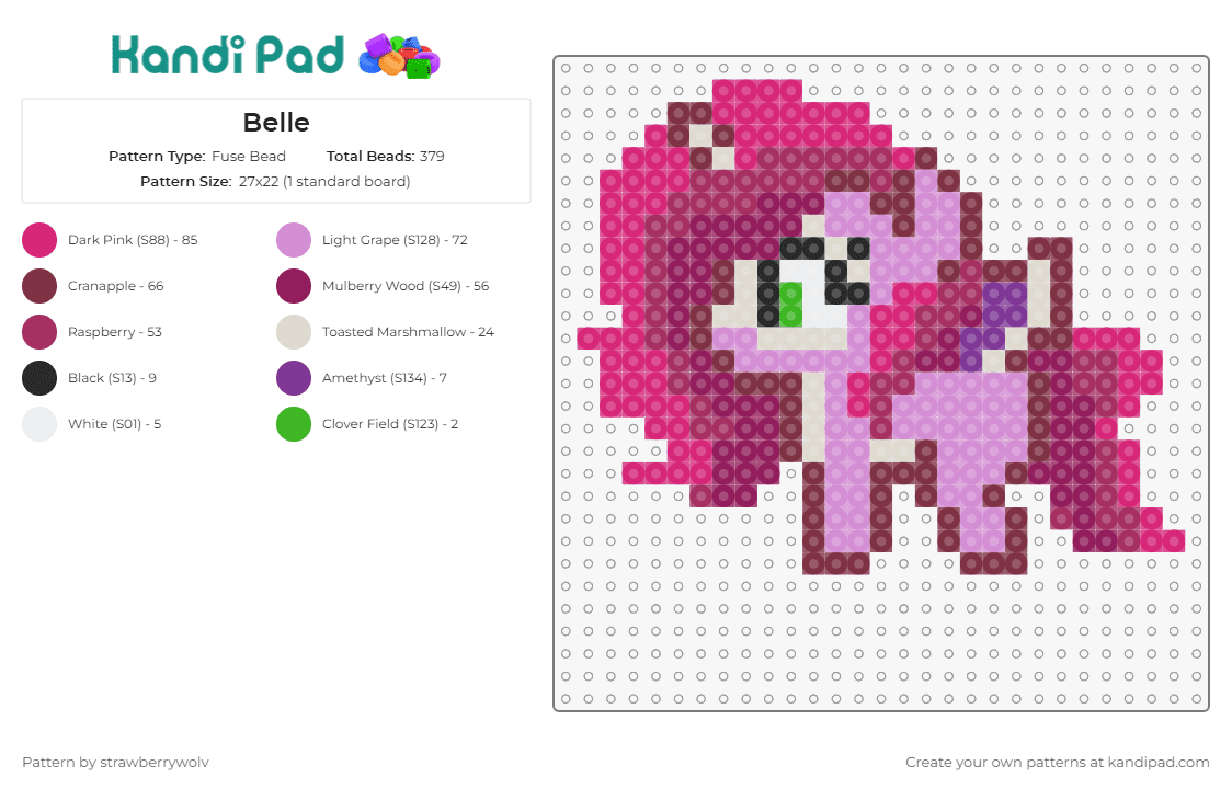 Belle - Fuse Bead Pattern by strawberrywolv on Kandi Pad - belle,my little pony,mlp,character,pink