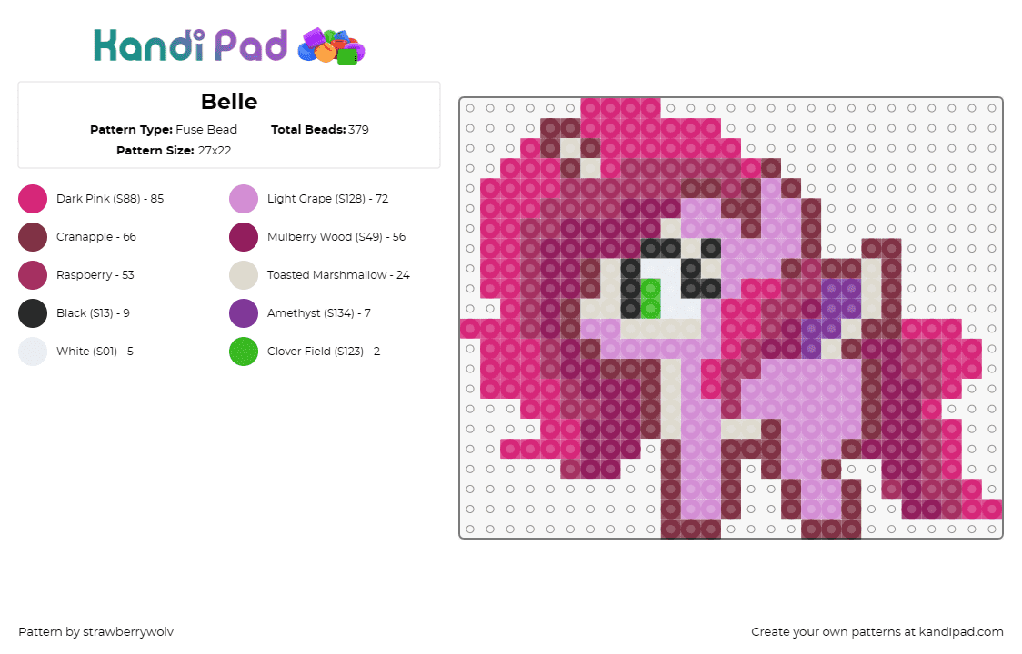 Belle - Fuse Bead Pattern by strawberrywolv on Kandi Pad - belle,my little pony,mlp,character,pink