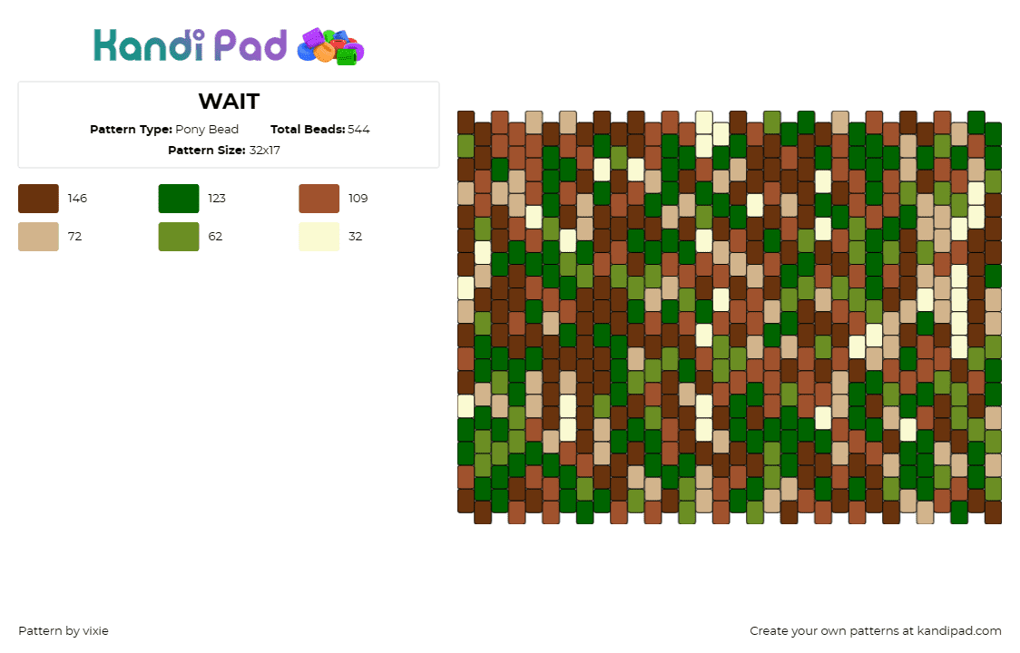 WAIT - Pony Bead Pattern by vixie on Kandi Pad - camouflage,earthy,random,panel,brown,green