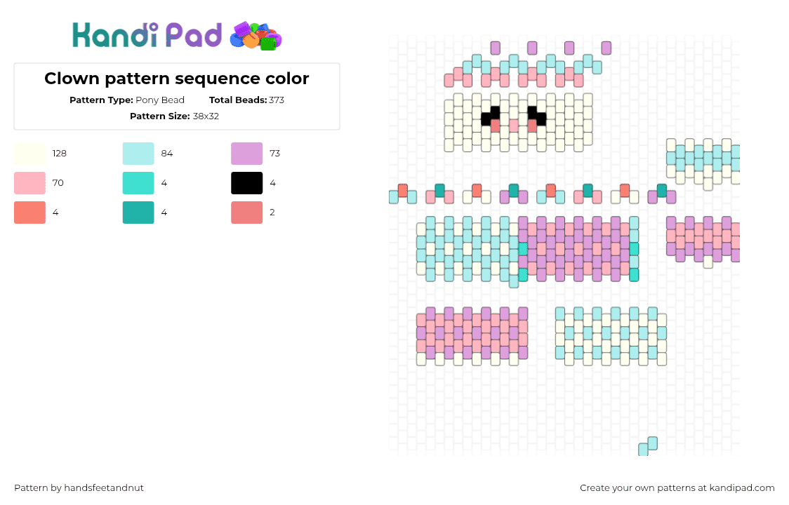 Clown pattern sequence color - Pony Bead Pattern by handsfeetandnut on Kandi Pad - clown,3d,pastel,pink,light blue,purple