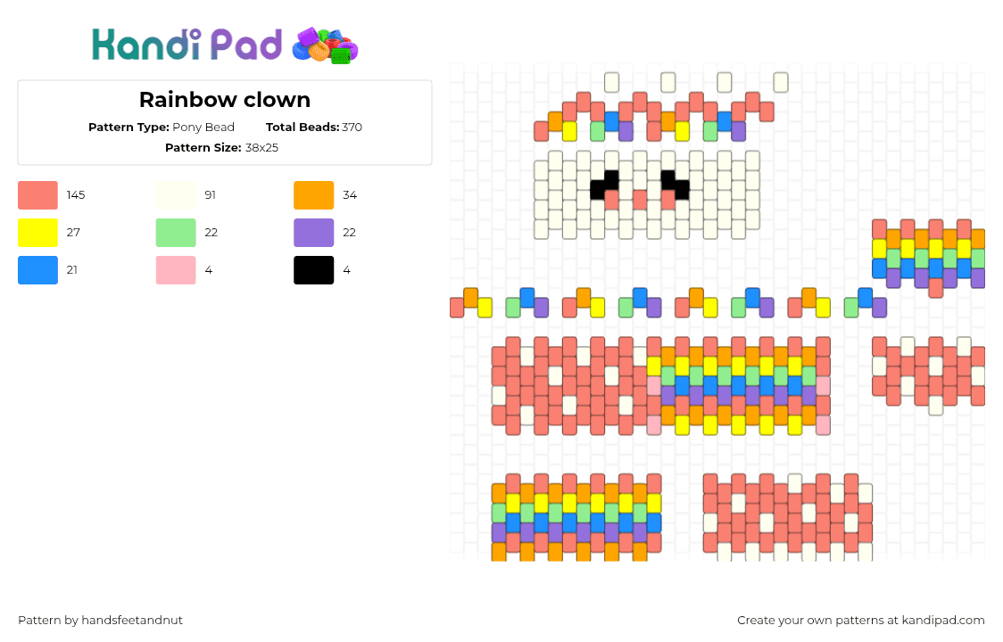 Rainbow clown - Pony Bead Pattern by handsfeetandnut on Kandi Pad - clown,3d,pastel,colorful,pink,yellow