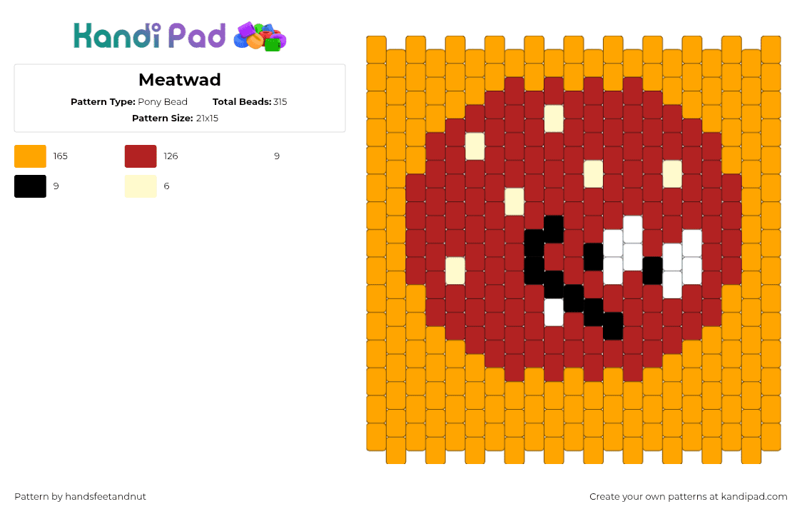 Meatwad - Pony Bead Pattern by handsfeetandnut on Kandi Pad - meatwad,athf,aqua teen hunger force,meatball,character,panel,cartoon,tv show,orange,red