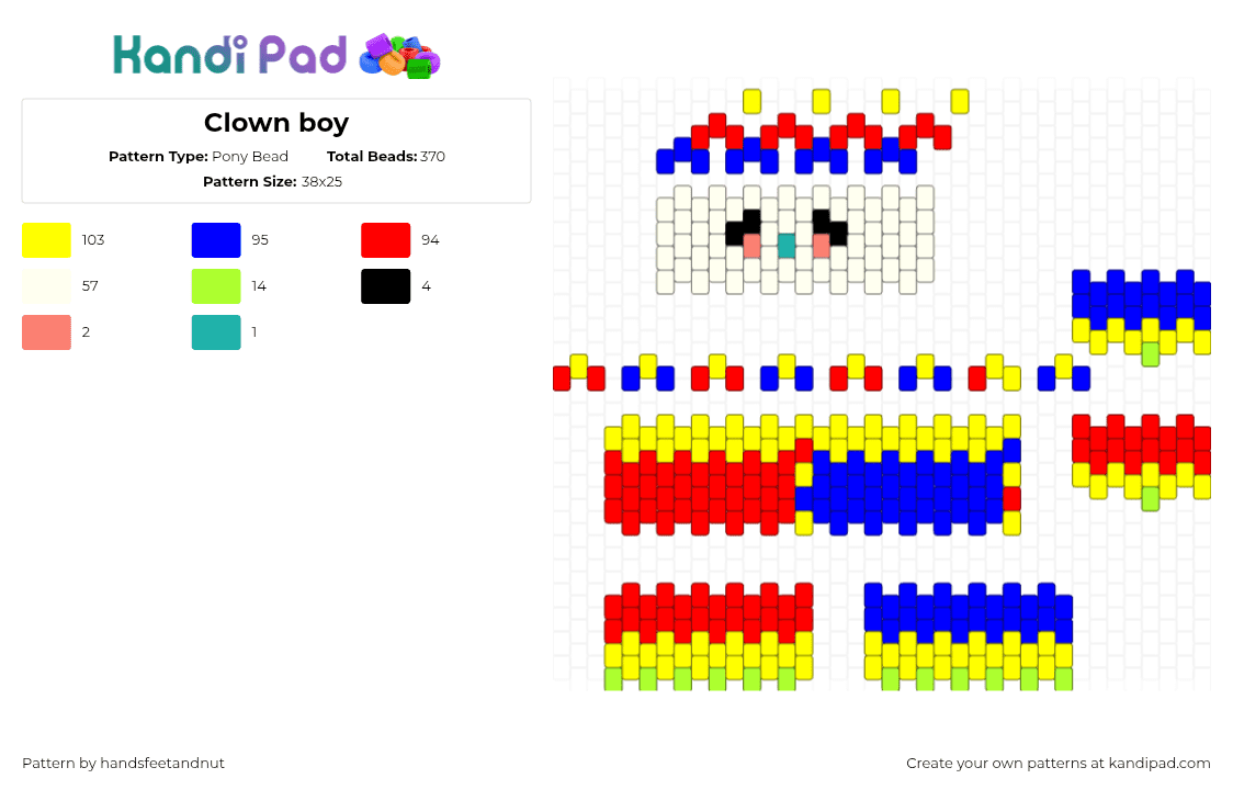 Clown boy - Pony Bead Pattern by handsfeetandnut on Kandi Pad - clown,3d,colorful,red,blue,yellow