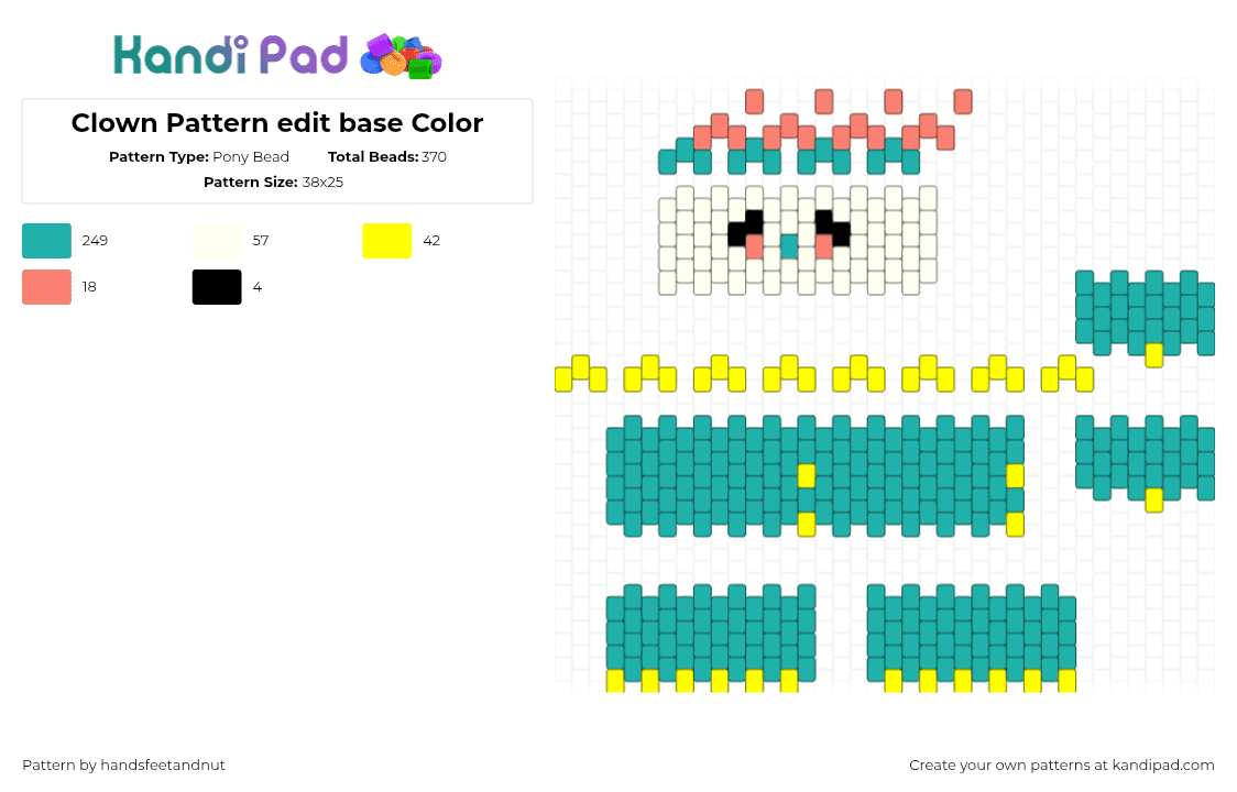 Clown Pattern edit base Color - Pony Bead Pattern by handsfeetandnut on Kandi Pad - clown,3d,template,teal,yellow
