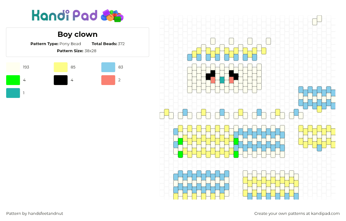 Boy clown - Pony Bead Pattern by handsfeetandnut on Kandi Pad - clown,3d,pastel,yellow,light blue