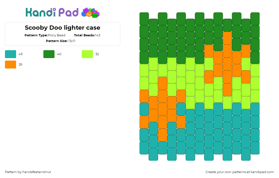Scooby Doo lighter case - Pony Bead Pattern by handsfeetandnut on Kandi Pad - scooby doo,case,cartoon,tv show,nostalgia,classic,green,teal,orange