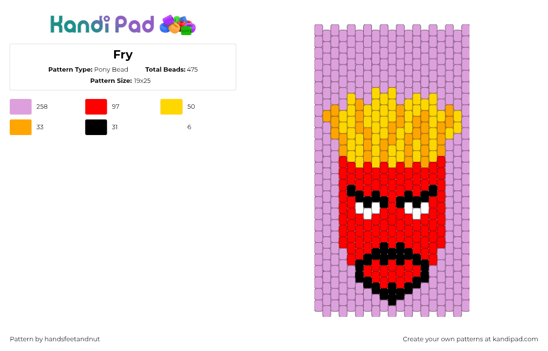 Fry - Pony Bead Pattern by handsfeetandnut on Kandi Pad - frylok,aqua teen hunger force,character,panel,drink,cartoon,tv show,pink,red,yellow