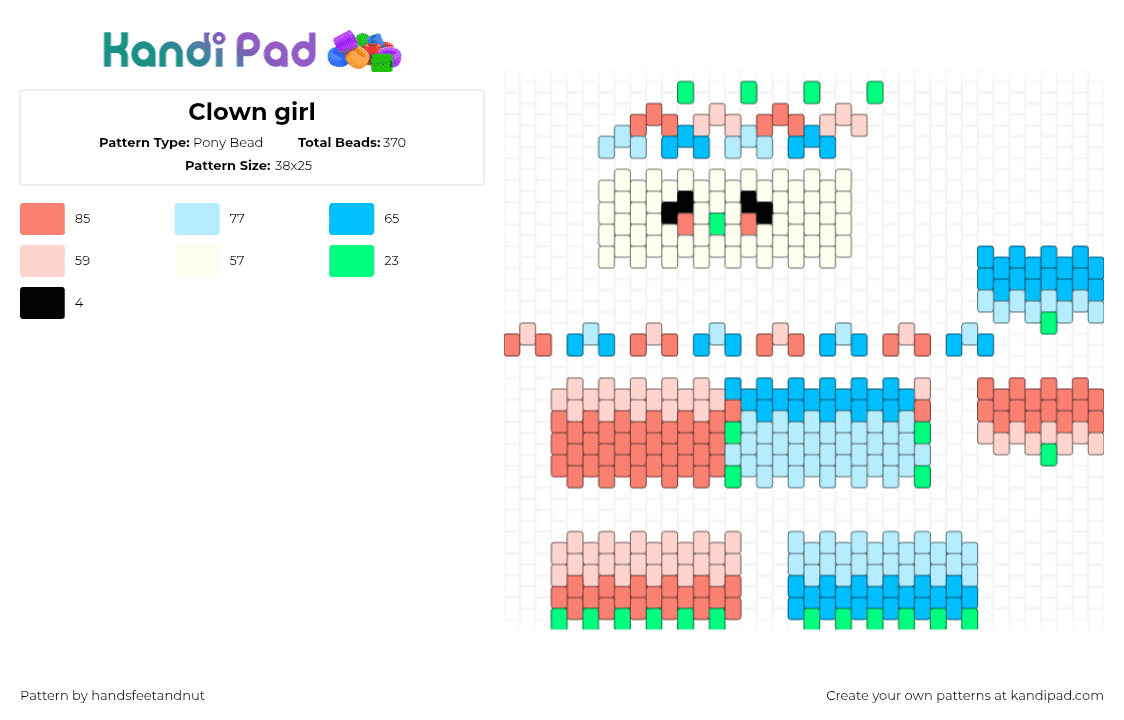 Clown girl - Pony Bead Pattern by handsfeetandnut on Kandi Pad - clown,3d,pastel,pink,light blue