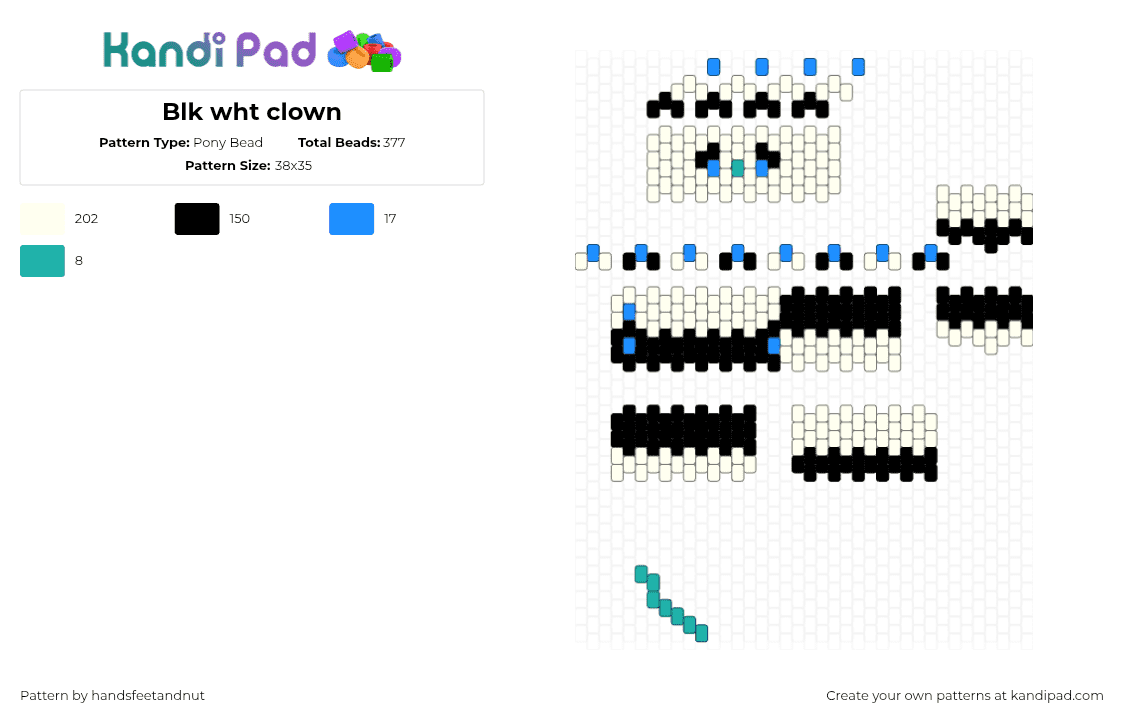 Blk wht clown - Pony Bead Pattern by handsfeetandnut on Kandi Pad - clown,3d,pastel,template,black,white