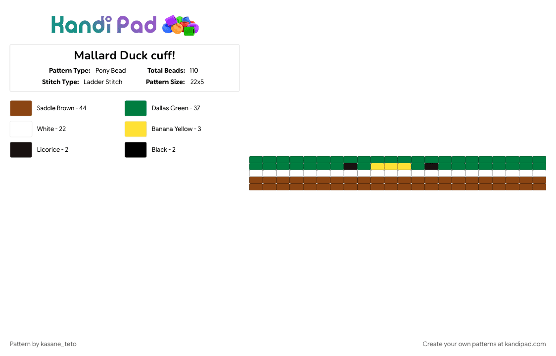 Mallard Duck cuff! - Pony Bead Pattern by kasane_teto on Kandi Pad - animal, cute, duck, green, red