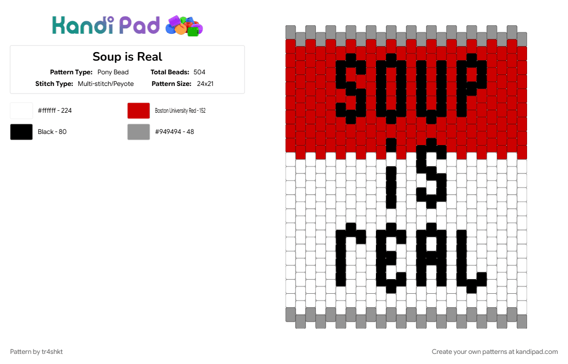 Soup is Real - Pony Bead Pattern by tr4shkt on Kandi Pad - red