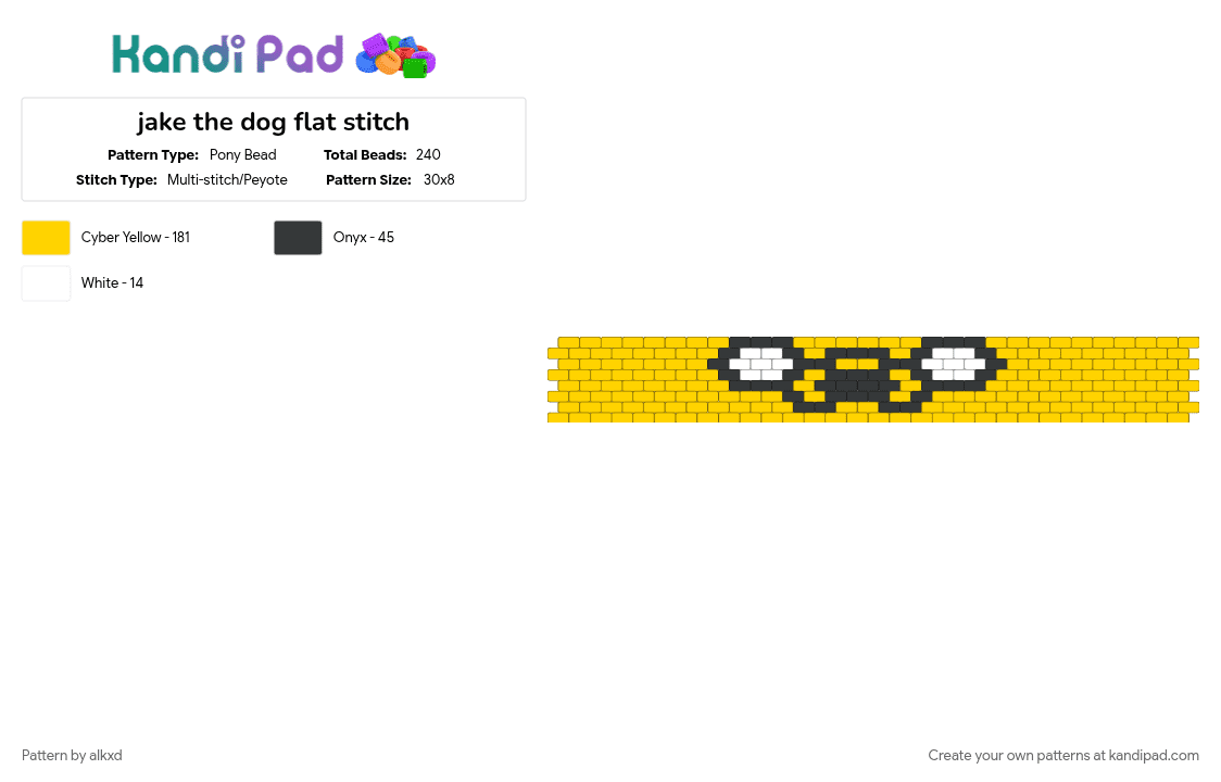 jake the dog flat stitch - Pony Bead Pattern by alkxd on Kandi Pad - adventure time, cotdcomics, jakethedog, yellow