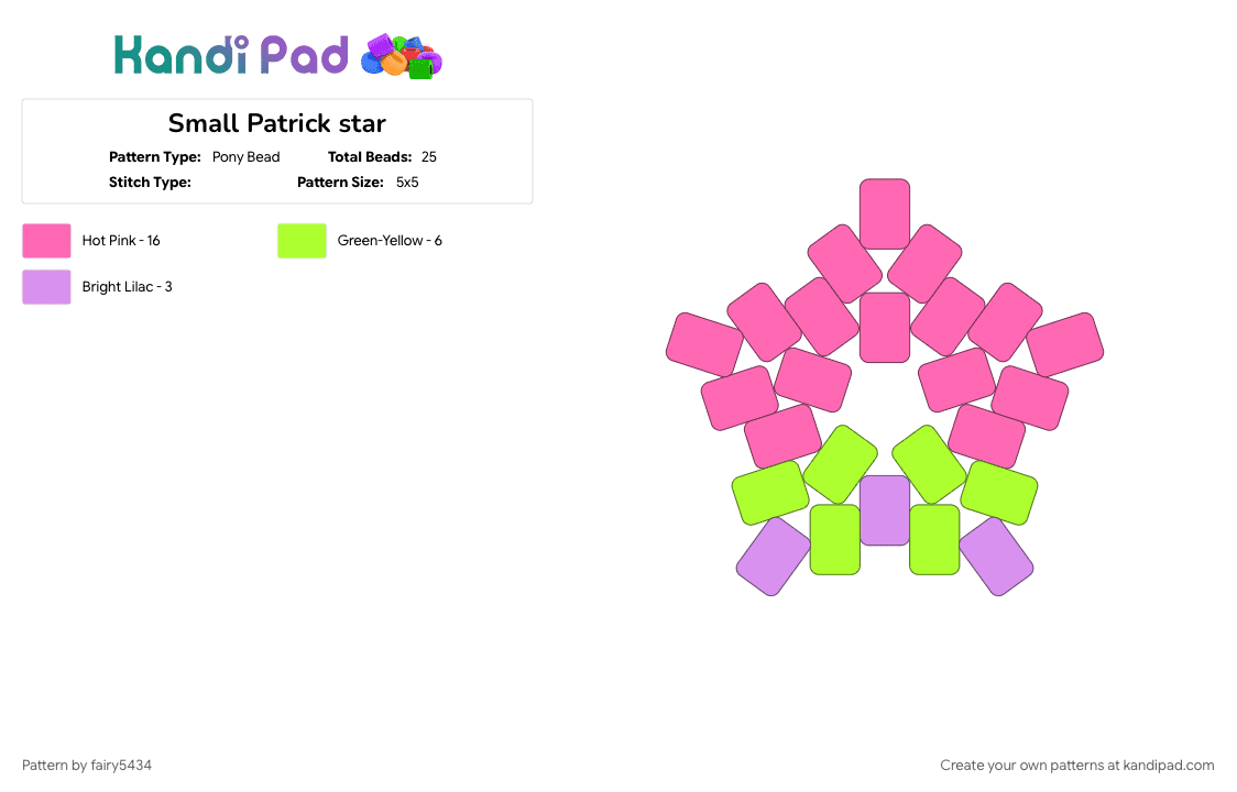 Small Patrick star - Pony Bead Pattern by fairy5434 on Kandi Pad - pink