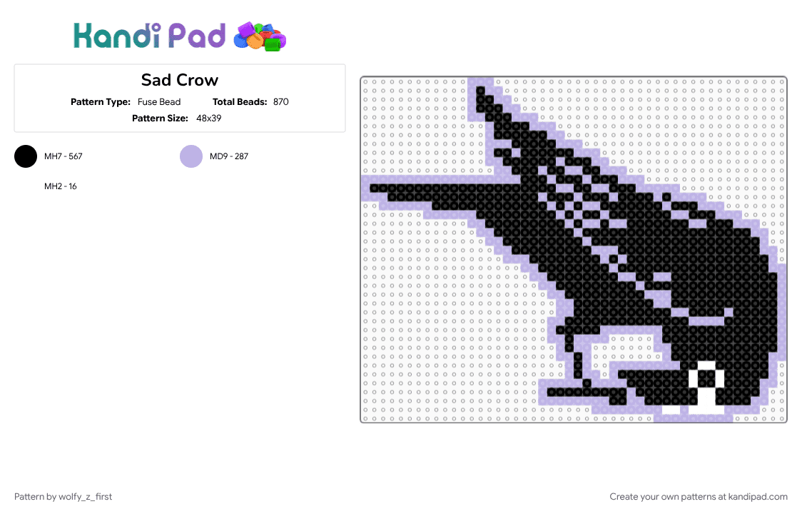 Sad Crow - Fuse Bead Pattern by wolfy_z_first on Kandi Pad - black, pink
