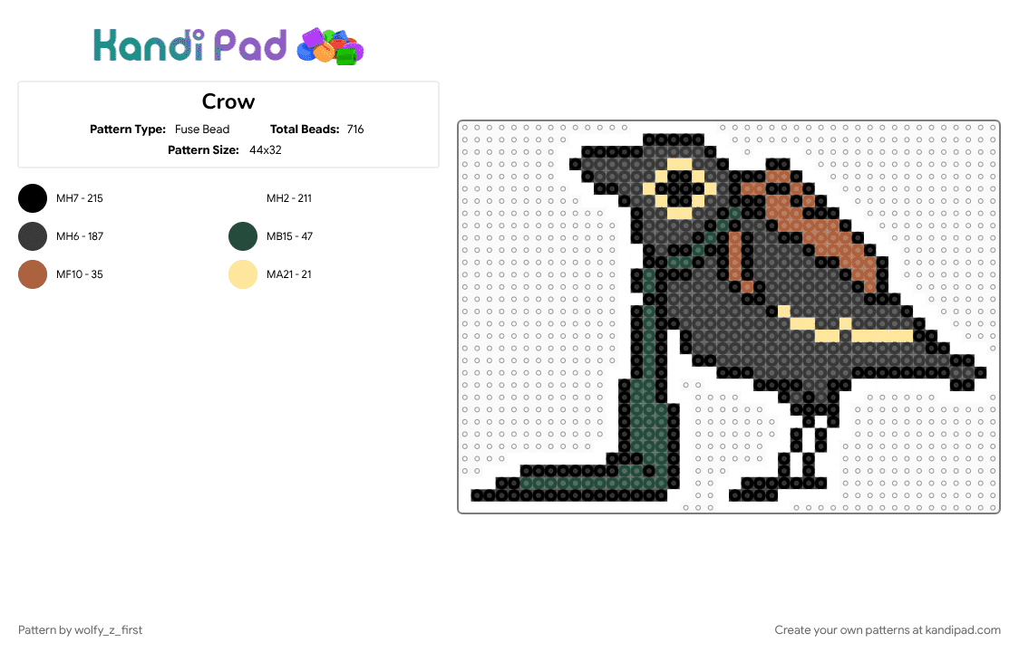 Crow - Fuse Bead Pattern by wolfy_z_first on Kandi Pad - black, red, white, yellow