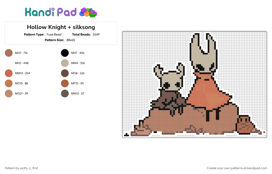 Hollow Knight + silksong - Fuse Bead Pattern by wolfy_z_first on Kandi Pad - beige, tan