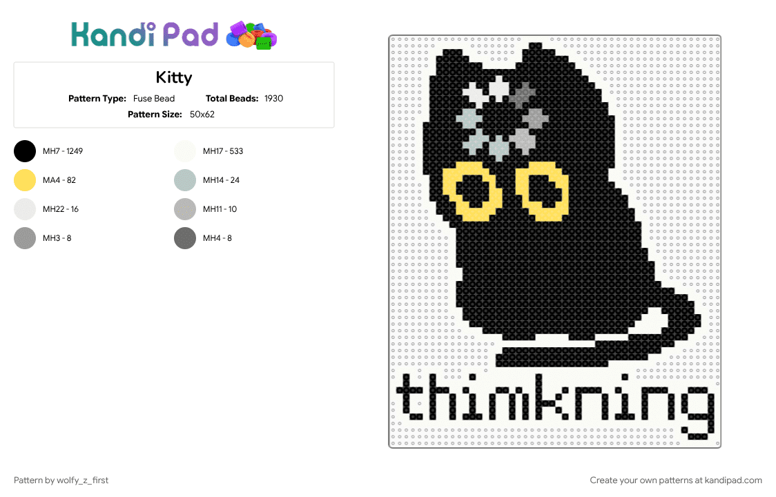 Kitty - Fuse Bead Pattern by wolfy_z_first on Kandi Pad - black, white, yellow