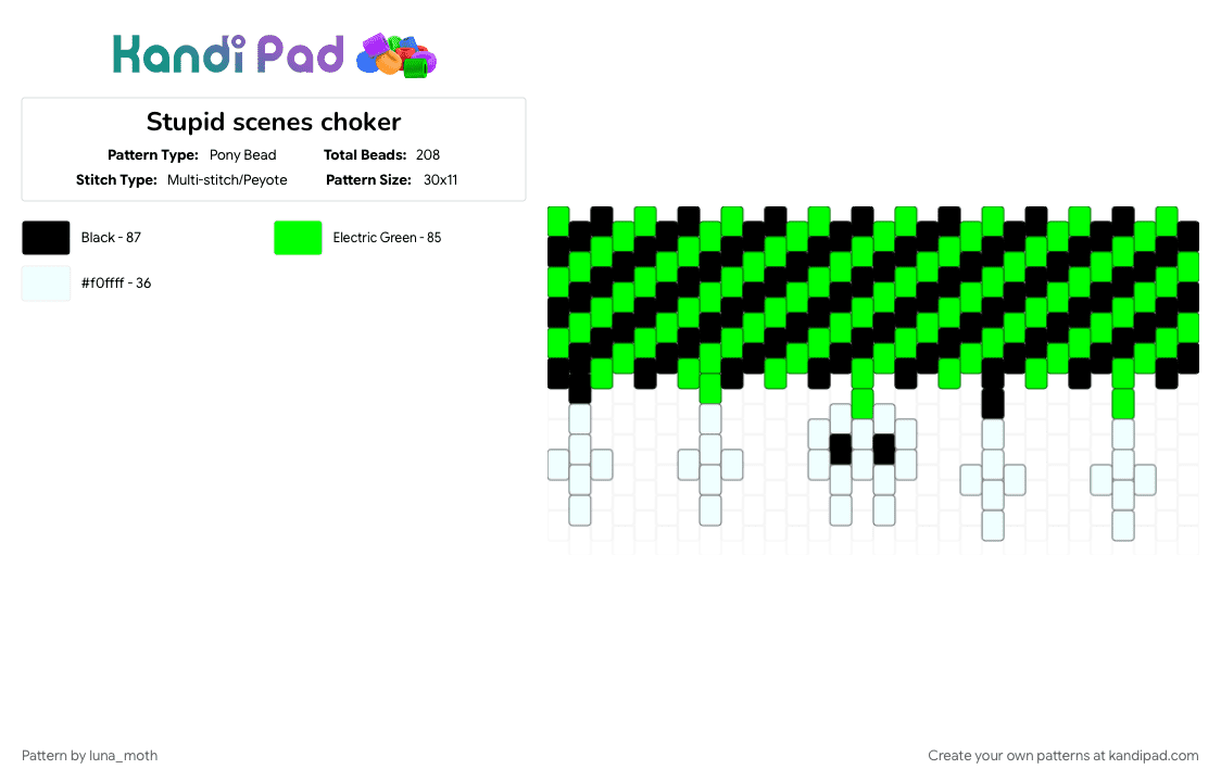 Stupid scenes choker - Pony Bead Pattern by random_marcus_worm on Kandi Pad - choker, green, kandi, scnene, skull, stupid, white