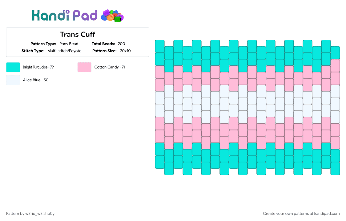 Trans Cuff - Pony Bead Pattern by w3rid_w3lshb0y on Kandi Pad - colorful, light blue, pink, pride, transgender