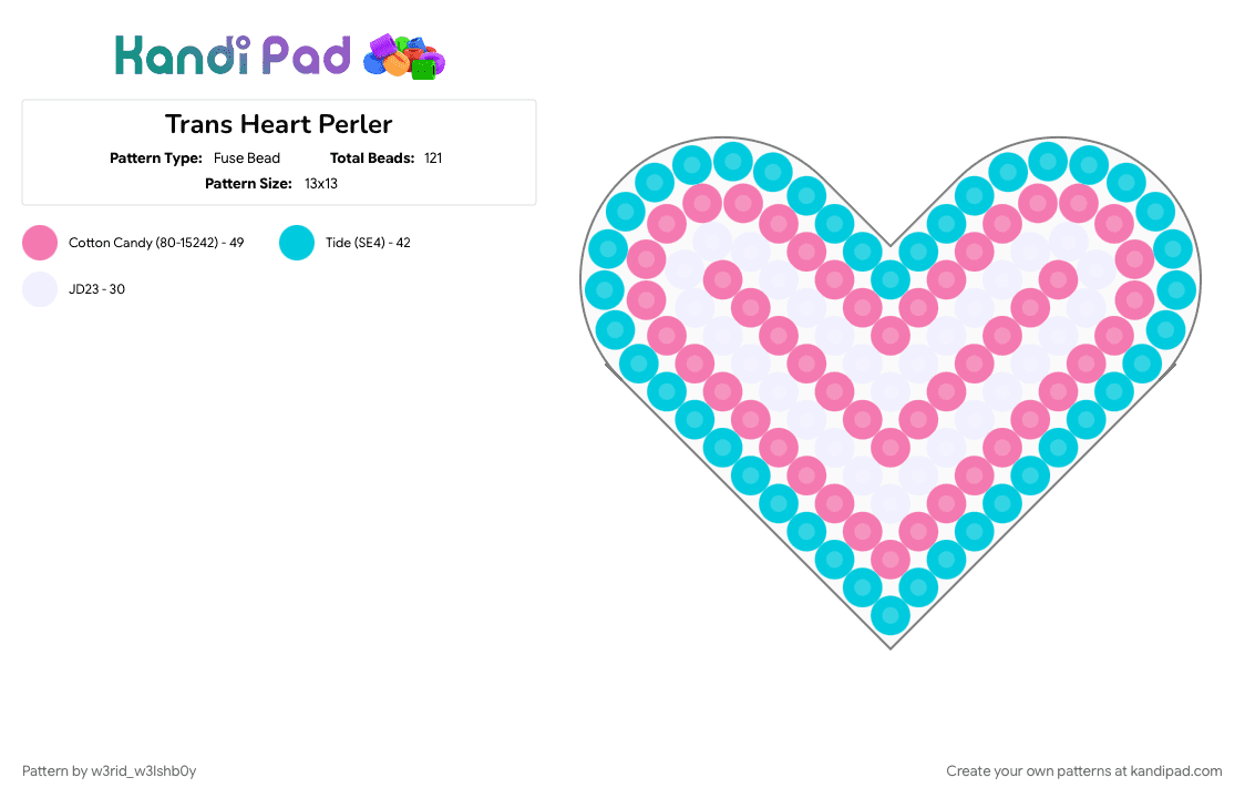Trans Heart Perler - Fuse Bead Pattern by w3rid_w3lshb0y on Kandi Pad - heart, light blue, pink, pride, trans