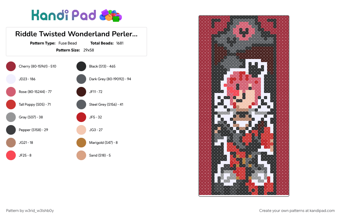 Riddle Twisted Wonderland Perler bookmark - Fuse Bead Pattern by w3rid_w3lshb0y on Kandi Pad - red