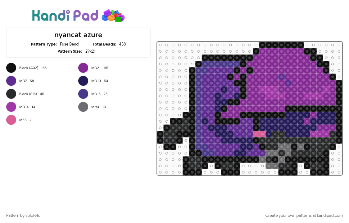nyancat azure - Fuse Bead Pattern by solofefc on Kandi Pad - pink, purple
